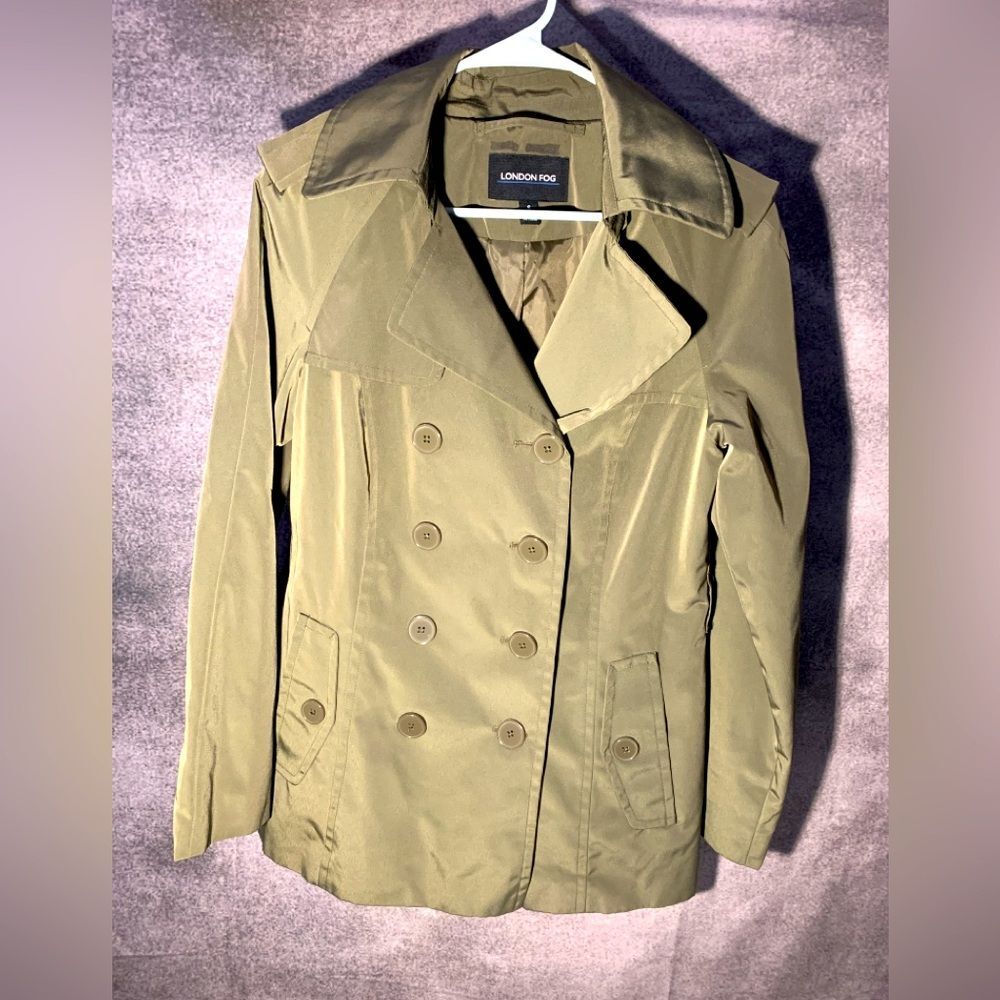 London Fog, Double Breasted Trench Coat, Ladies, Size Small Olive Green